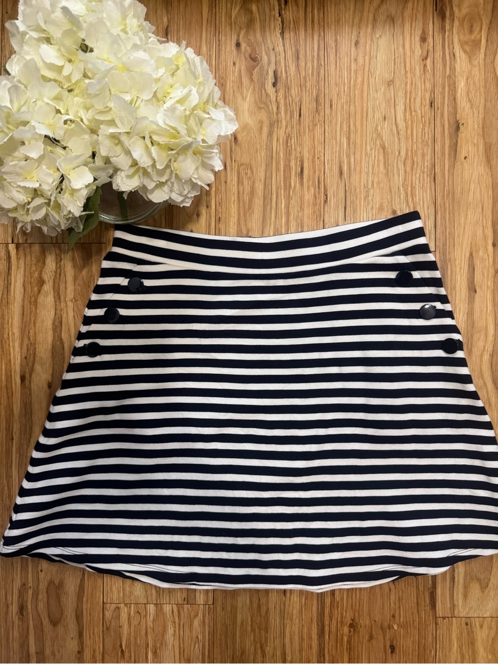LOFT Navy and White Striped A-Line Skirt